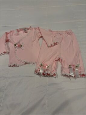Infant Pink Lace-Trim Two-Piece Pajama Set